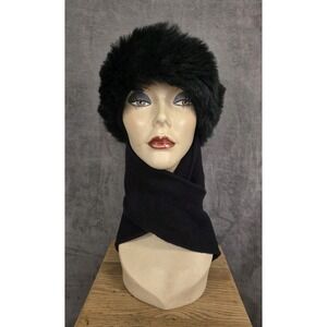 Turtle Fur Women Classic Warm Black Fur Fleece Hat Ear Muffs & Neck Warmer Scarf